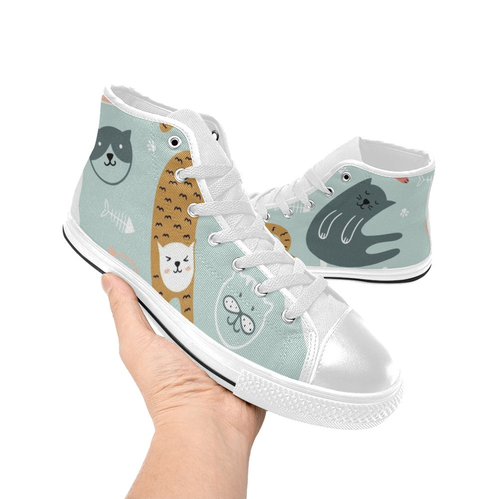 Cat Stretch - Kids High Top Canvas Shoes