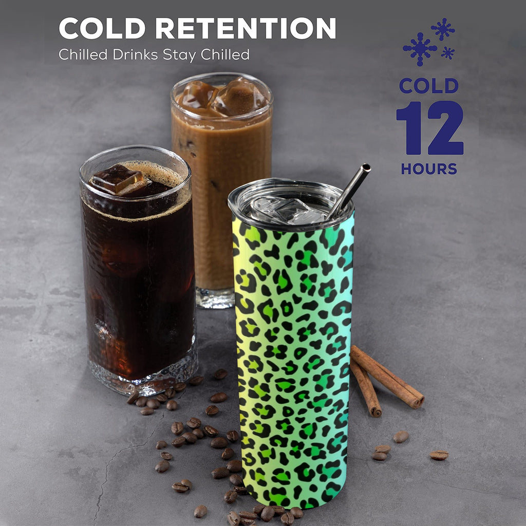 Rainbow Leopard Print - 20oz Tall Skinny Tumbler with Lid and Straw