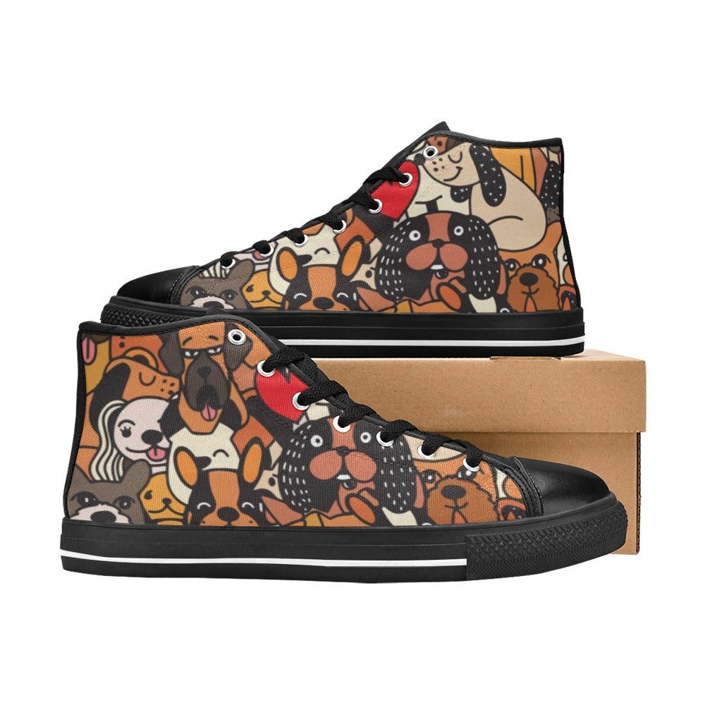 Funny Dog Crowd - Men's High Top Canvas Shoes