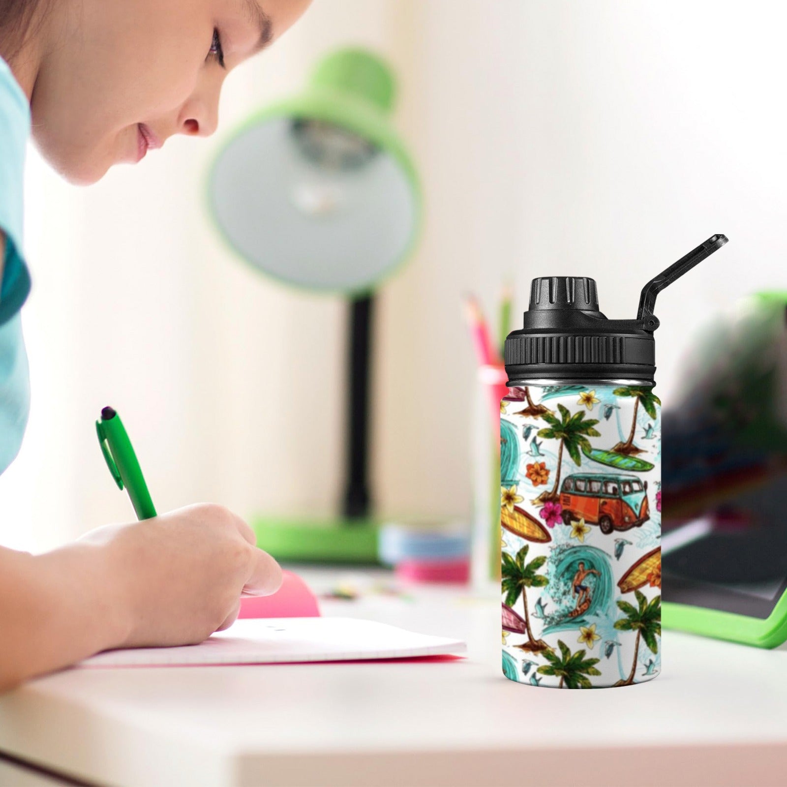 Surfing Safari Kids Water Bottle with Chug Lid (12 oz) Kids Water Bottle with Chug Lid Printed Offshore Surf
