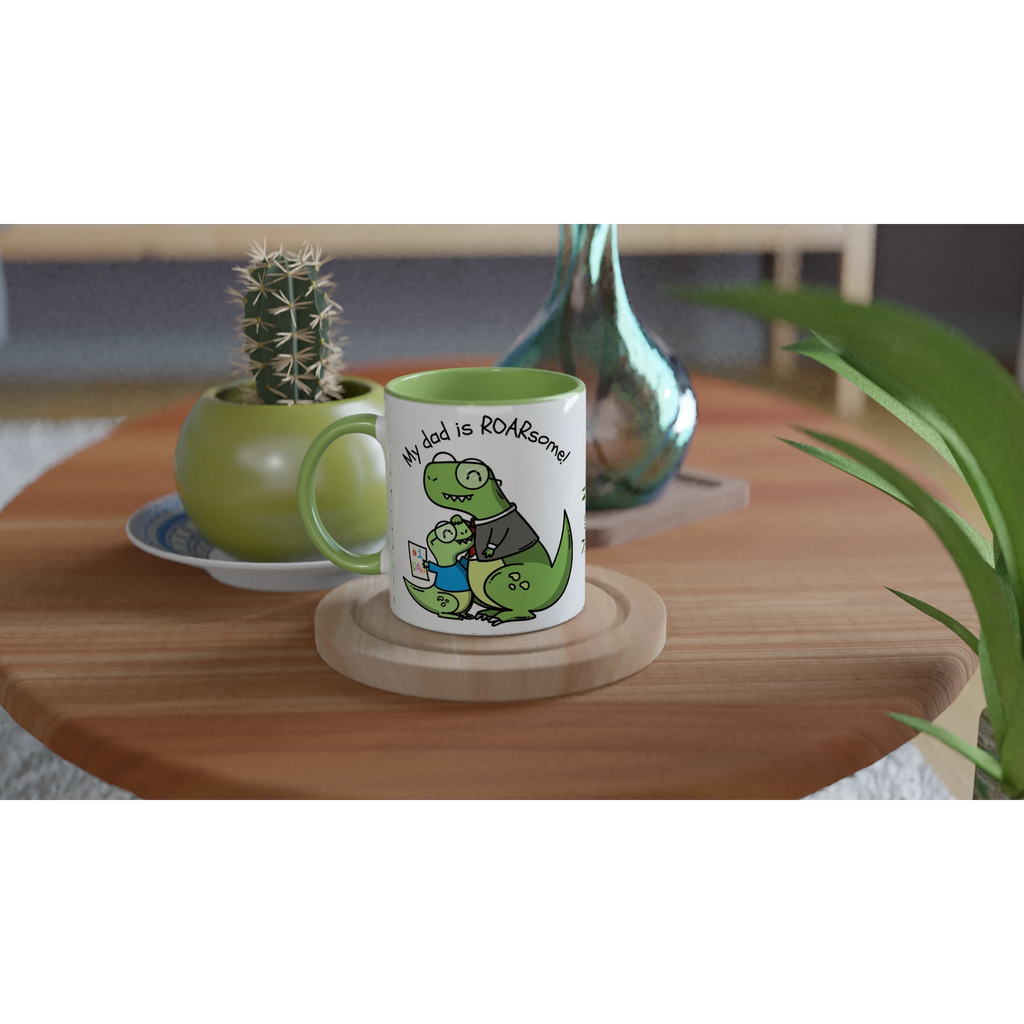 Personalised - My Dad Is Roarsome, Dinosaur - White 11oz Ceramic Mug Personalised Mug customisable dad Globally Fulfilled personalise