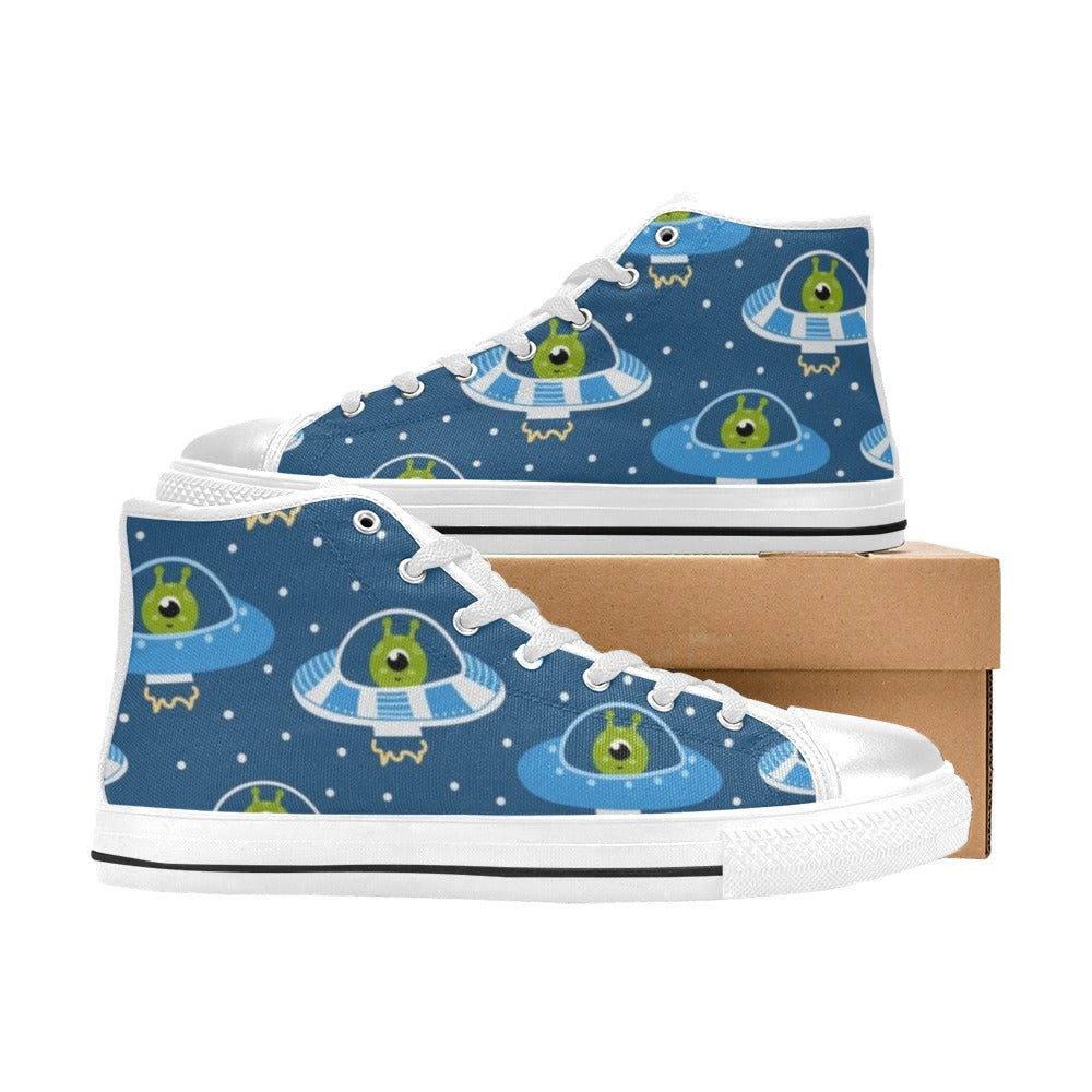 Cute Aliens in UFOs - Kids High Top Canvas Shoes