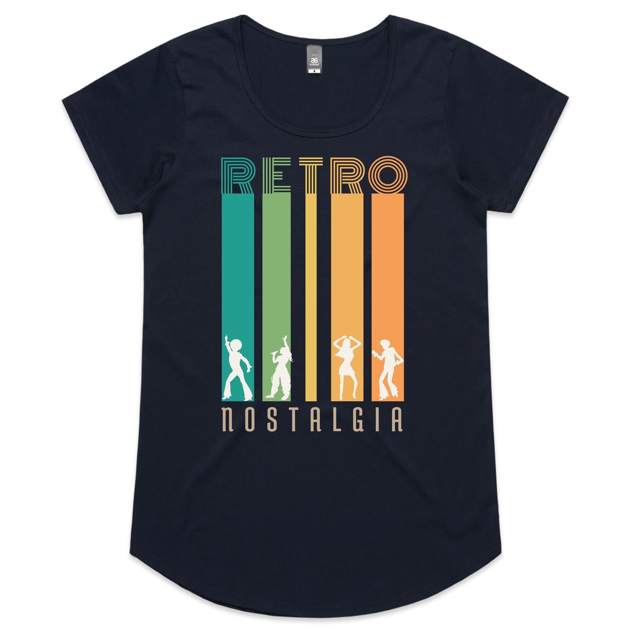 Retro Nostalgia - Womens Scoop Neck T-Shirt Navy Womens Scoop Neck T-shirt Printed In Australia Retro