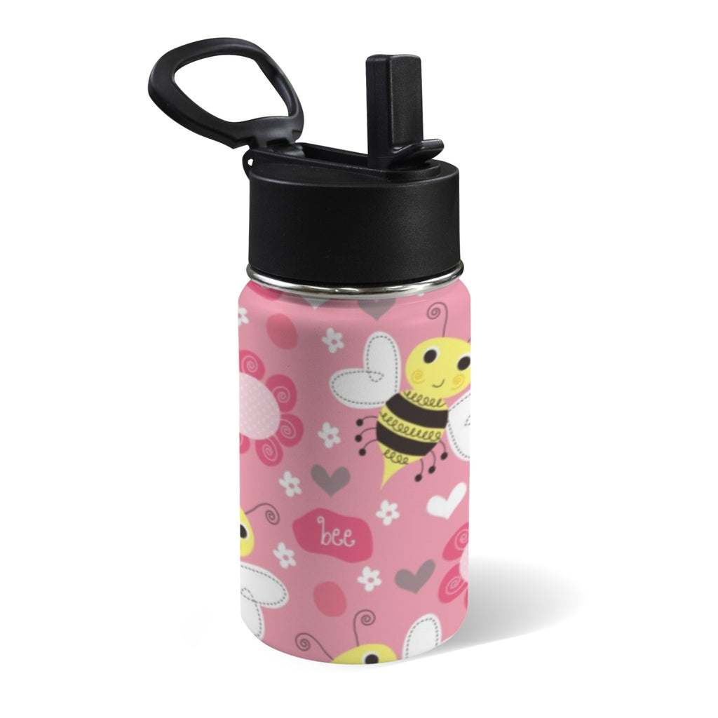 Cute Bee Floral 12oz Kids Water Bottle with Straw Lid