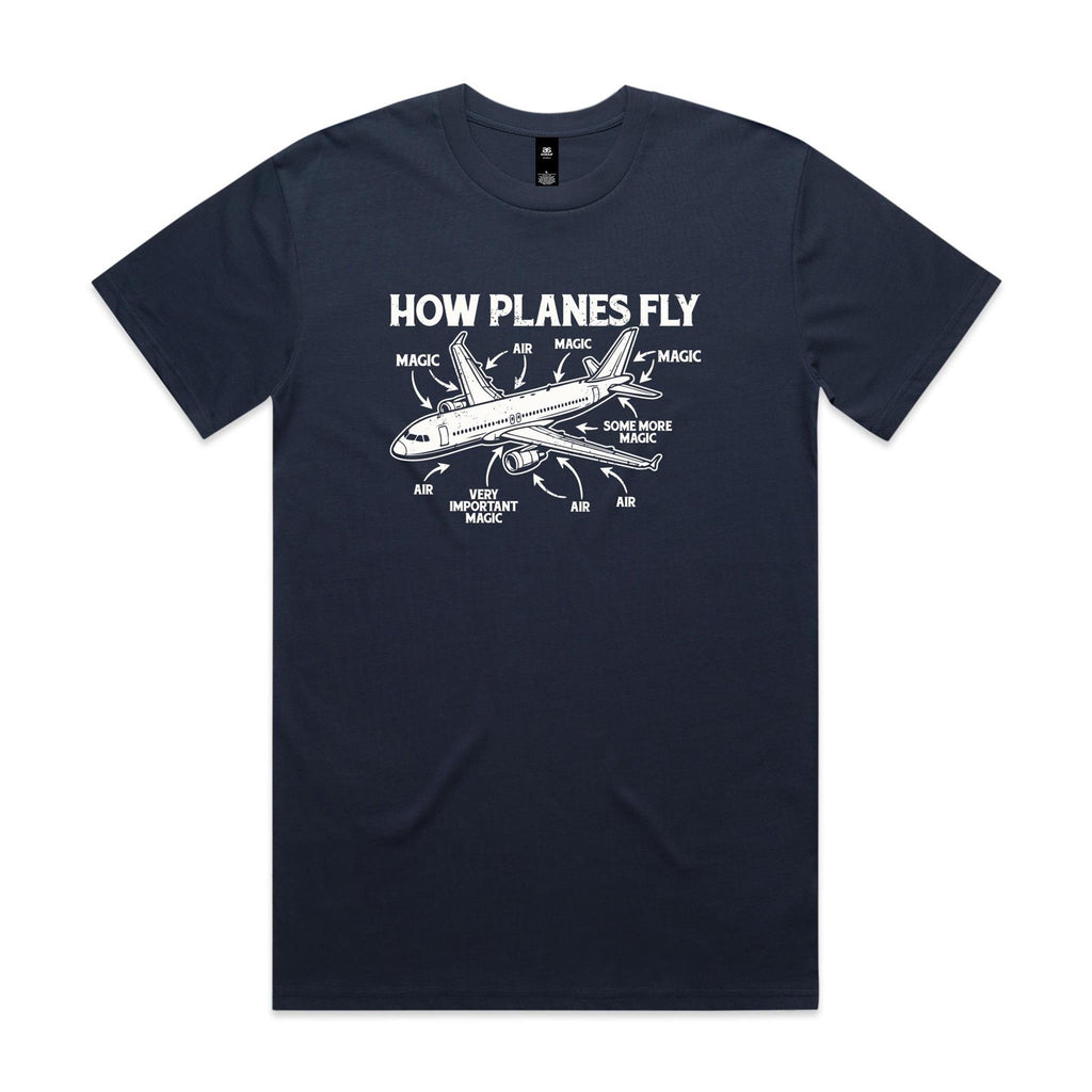How Planes Fly Men's AS Colour T-shirt Midnight Blue Mens T-shirt Printed In Australia Science