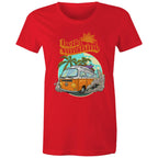 Hello Sunshine, Beach Van - Womens T-shirt Red Womens T-shirt Printed In Australia Summer Surf