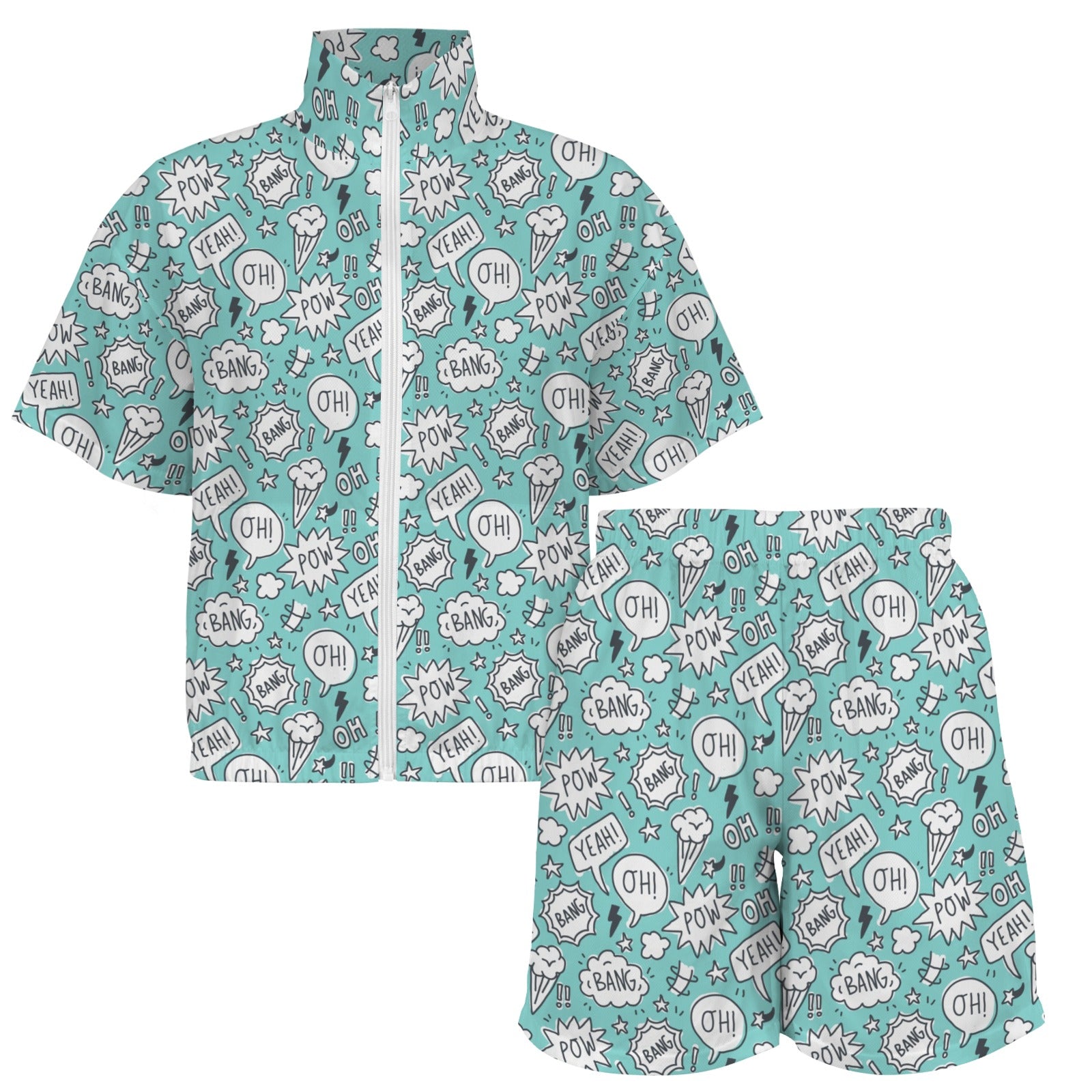 Comic Book Speech Bubbles Women's Windbreaker Short Set Women's Windbreaker Short Set comic Printed Offshore