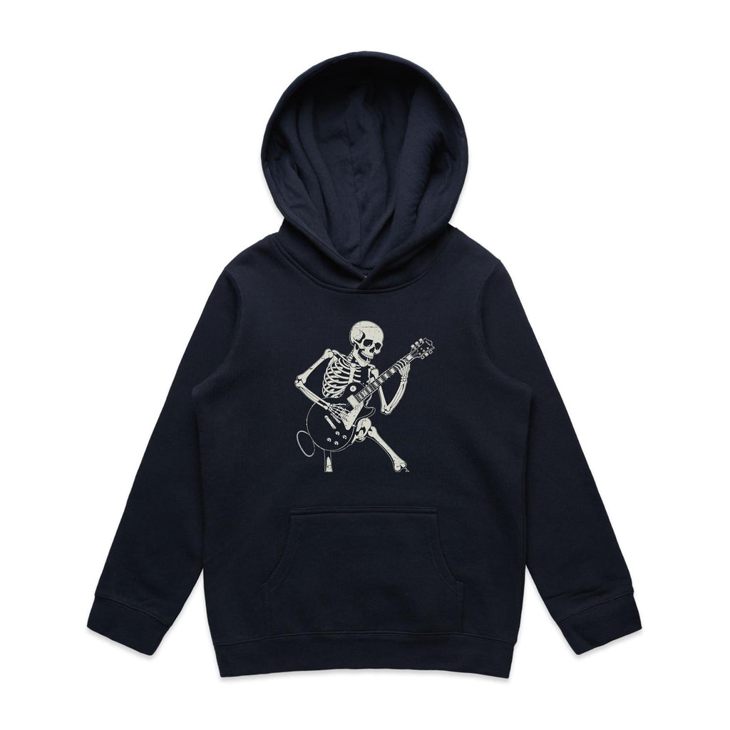 Skeleton Playing Guitar Kid's AS Colour Hoodie Navy Kids Hoodie Music Printed In Australia