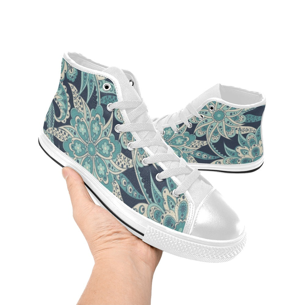 Vintage Blue Floral Women's High Top Canvas Shoes Womens Classic High Top Shoes Printed Offshore