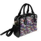 Graphic Flowers On Black Shoulder Handbag