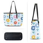 Abstract Cute Flowers PU Leather Tote Bag Large