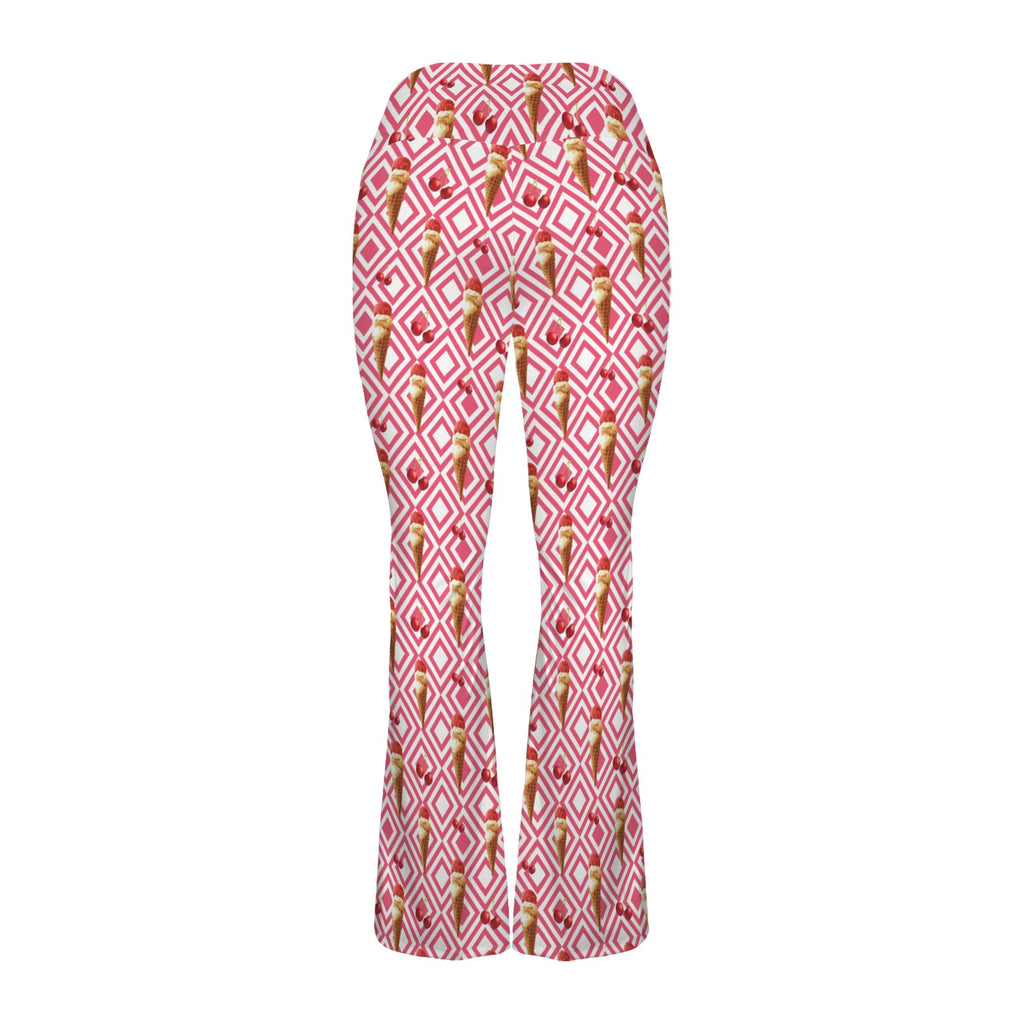 Cherry Ice-cream High Waist Crossover Tummy Control Flare Leggings High Waist Flare Leggings Food Printed Offshore