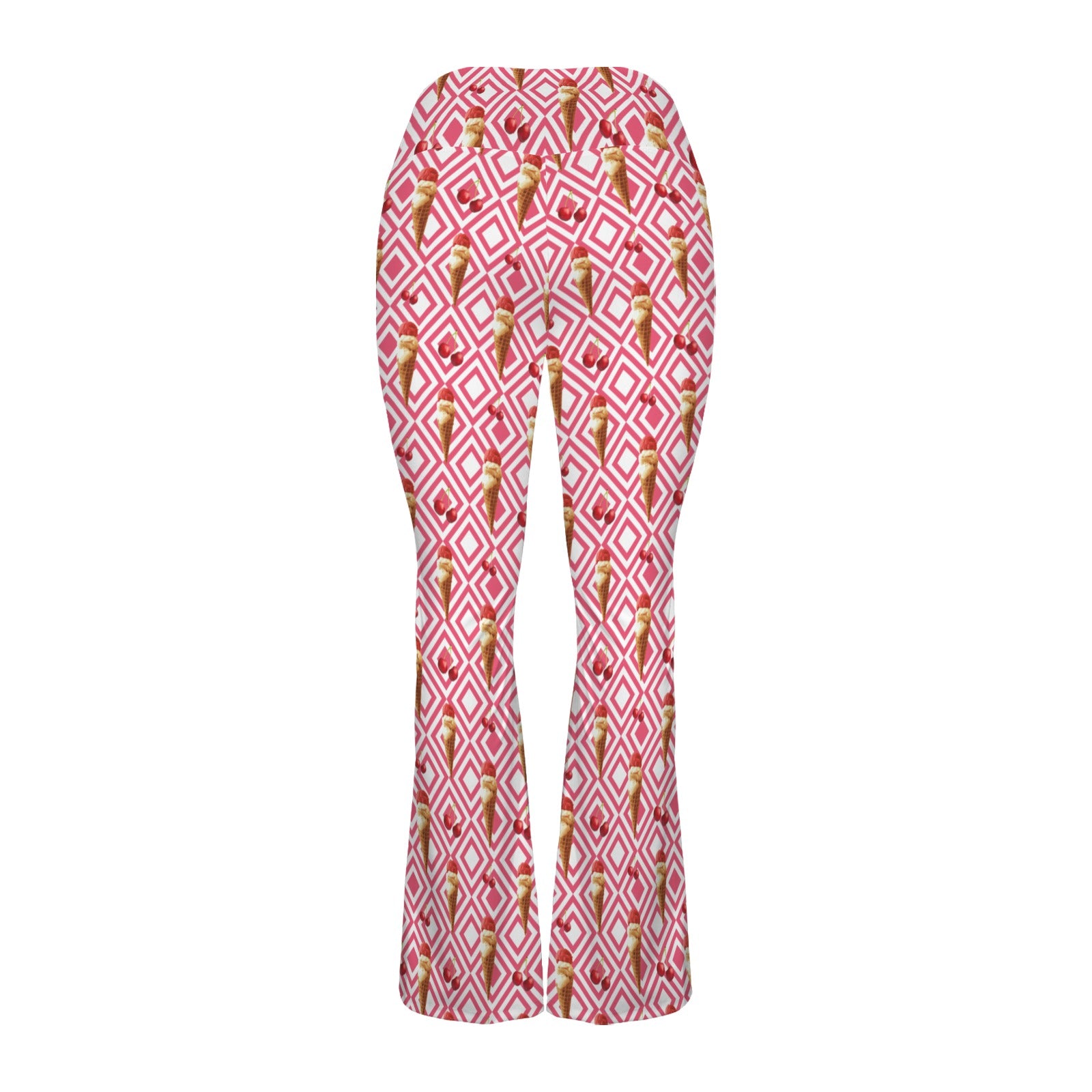 Cherry Ice-cream High Waist Crossover Tummy Control Flare Leggings High Waist Flare Leggings Food Printed Offshore