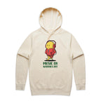 Music On, Worries Off - Mens Hoodie Ecru Mens Hoodie Music Printed In Australia