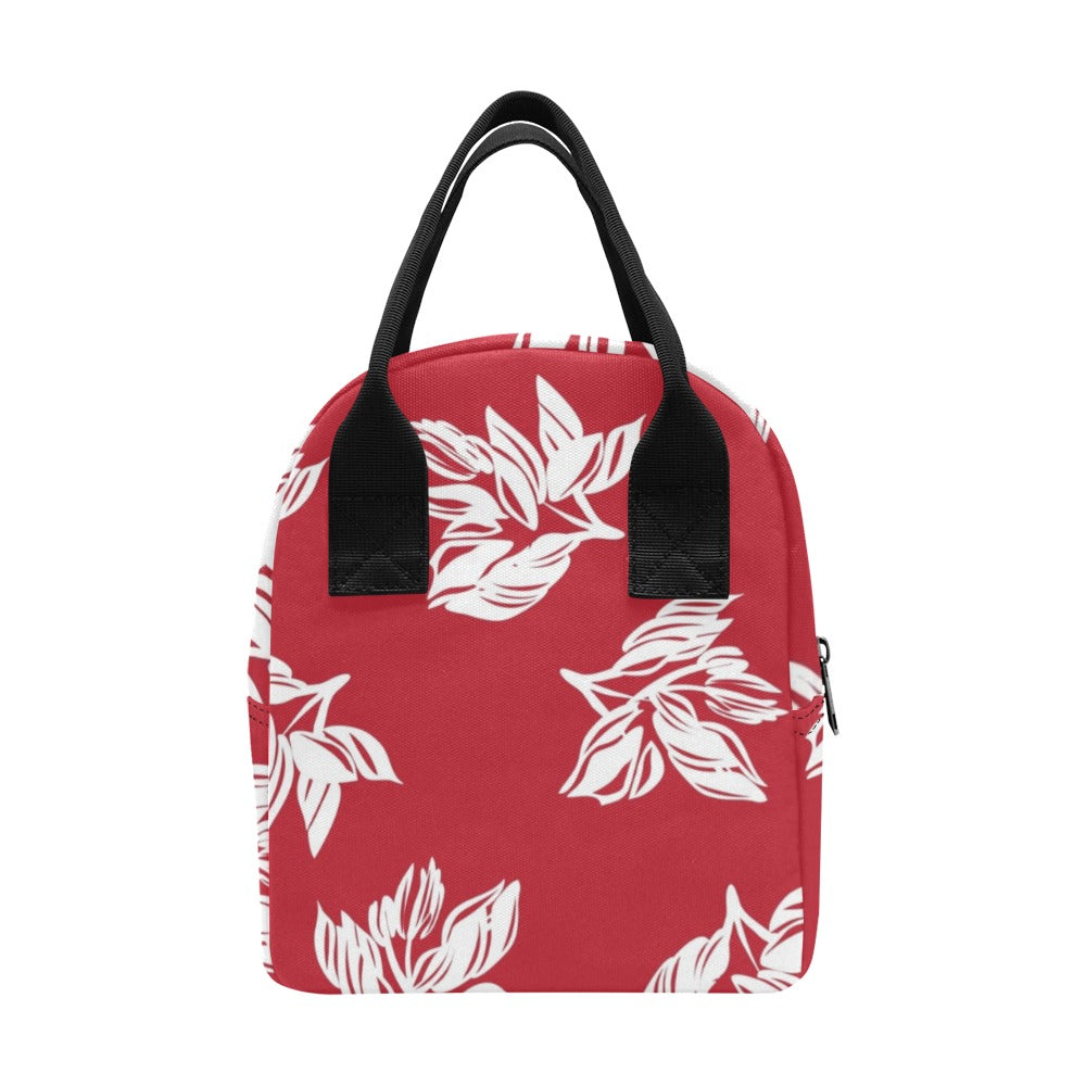 Red Retro Foliage, Hawaiian Flower - Zipper Lunch Bag Zipper Lunch Bag Printed Offshore