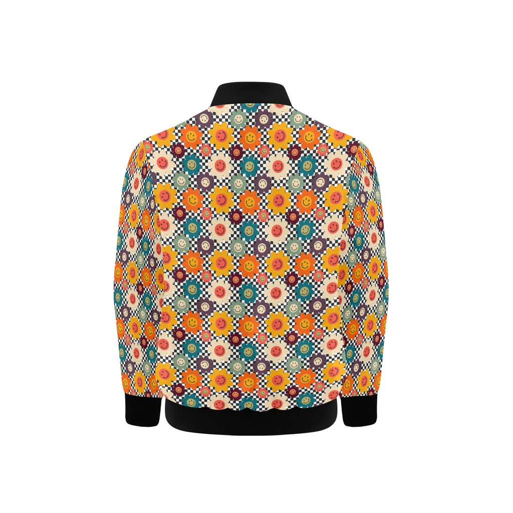Happy Retro Flowers Kids Bomber Jacket Kids Bomber Jacket Printed Offshore Retro