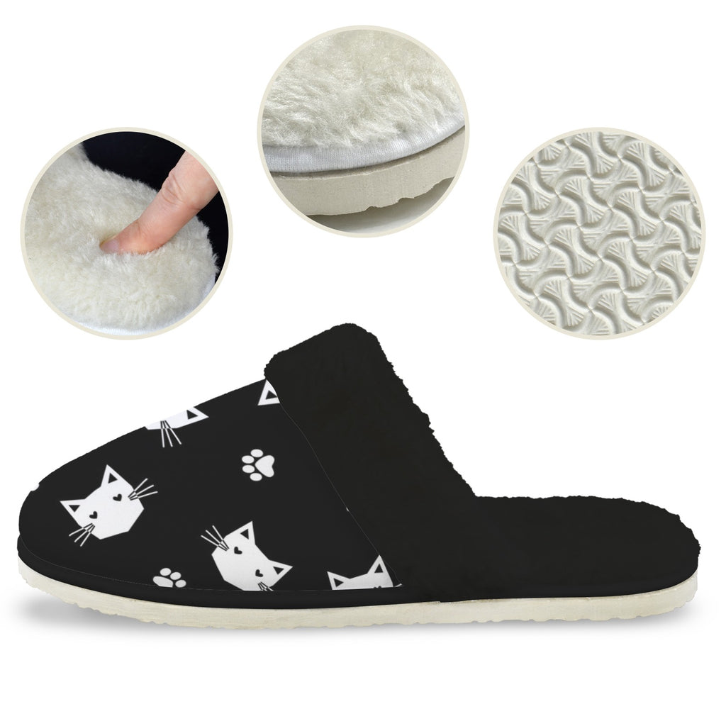 Geometric Cat Faces Women's Fur Trim Thick-Sole Indoor Slippers Women's Fur Trimmed Slippers animal Printed Offshore