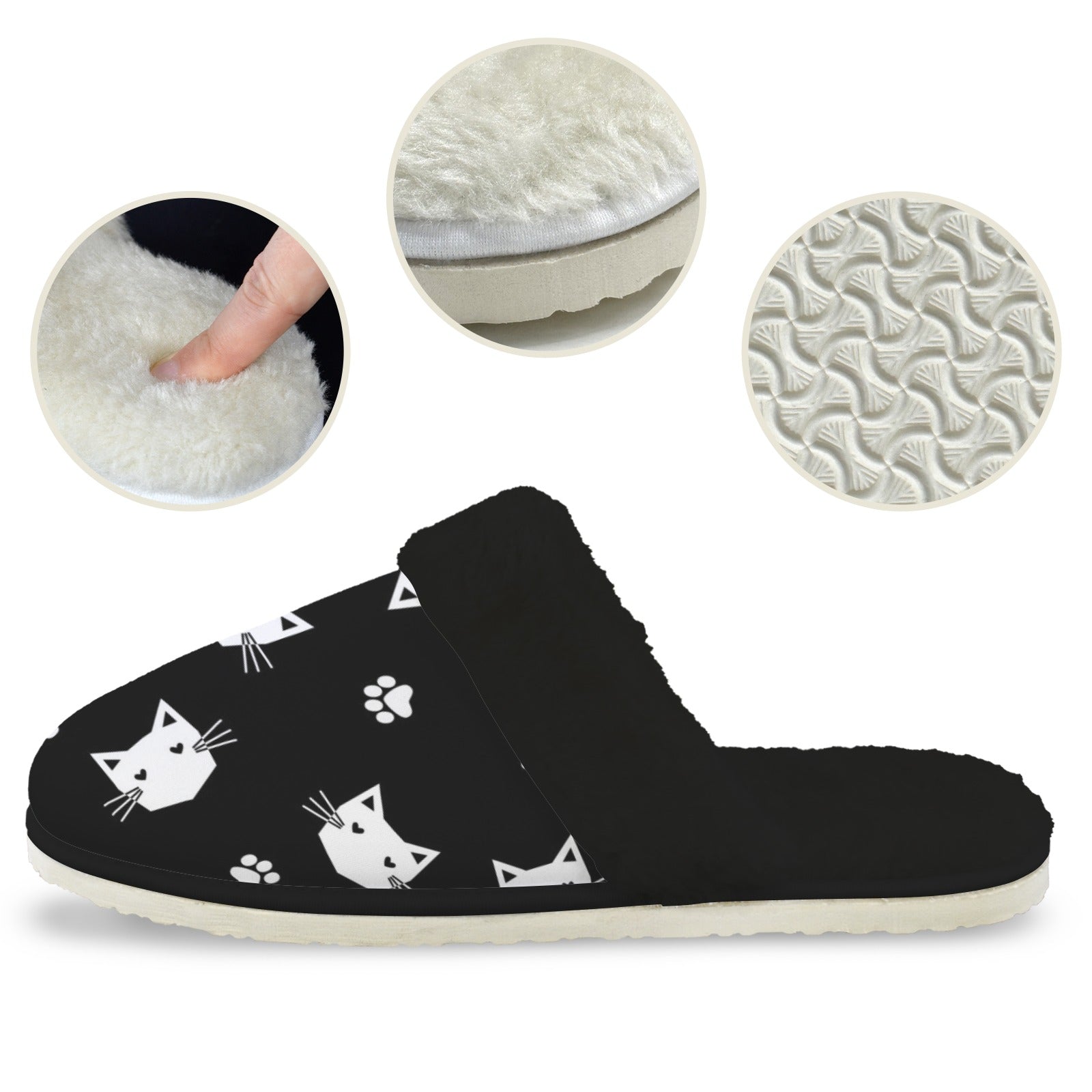Geometric Cat Faces Women's Fur Trim Thick-Sole Indoor Slippers Women's Fur Trimmed Slippers animal Printed Offshore