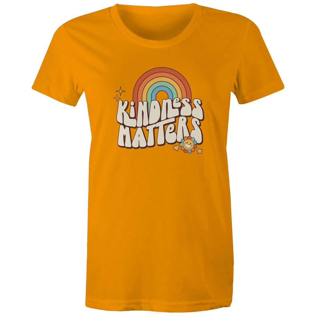 Kindness Matters - Womens T-shirt Orange Womens T-shirt Kindness Positivity Printed In Australia Retro