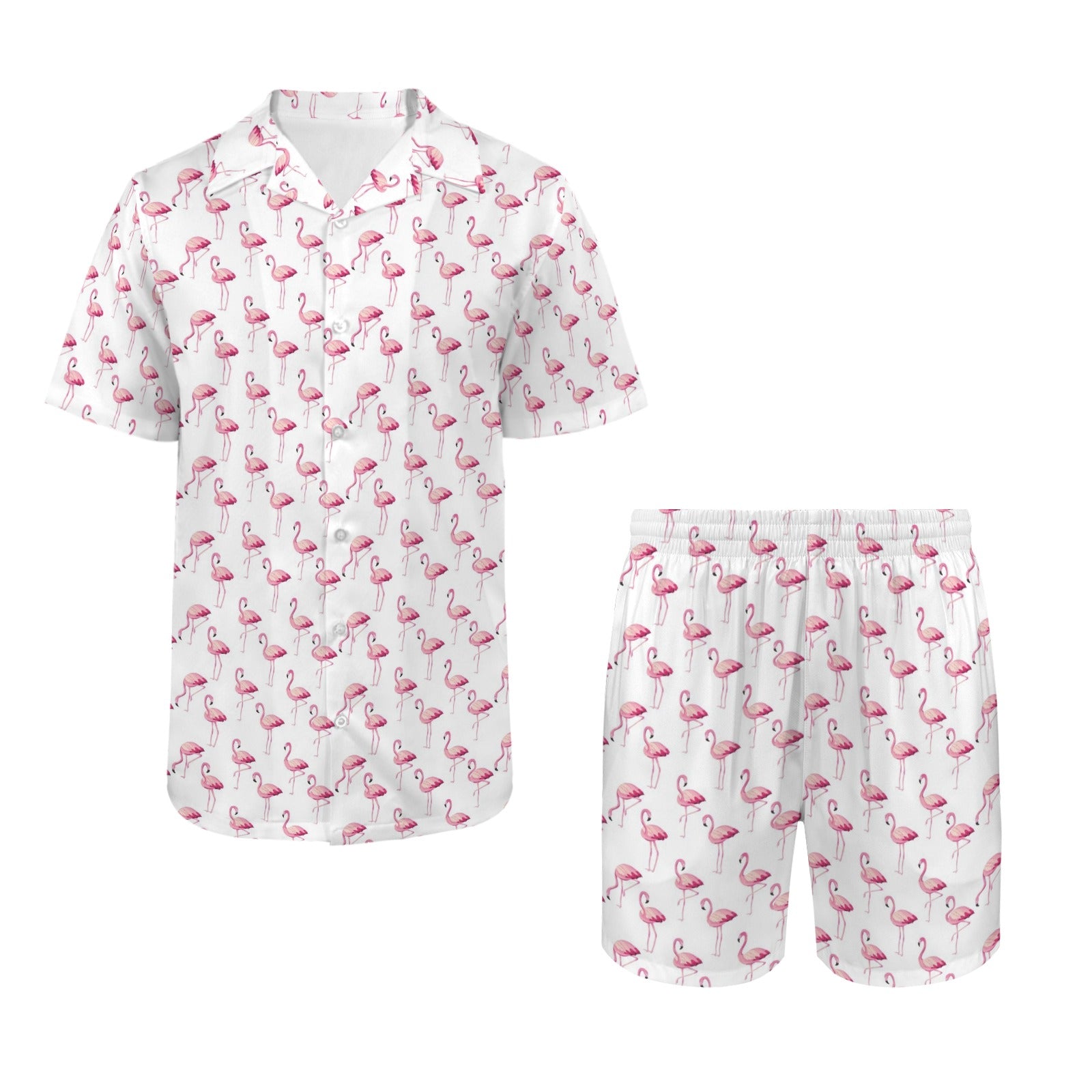 Flamingos Men's Hawaiian Shirt & Shorts Set Men's Hawaiian Shirt & Shorts Set animal Printed Offshore