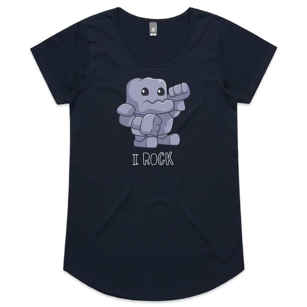 I Rock - Womens Scoop Neck T-Shirt Navy Womens Scoop Neck T-shirt Music Printed In Australia
