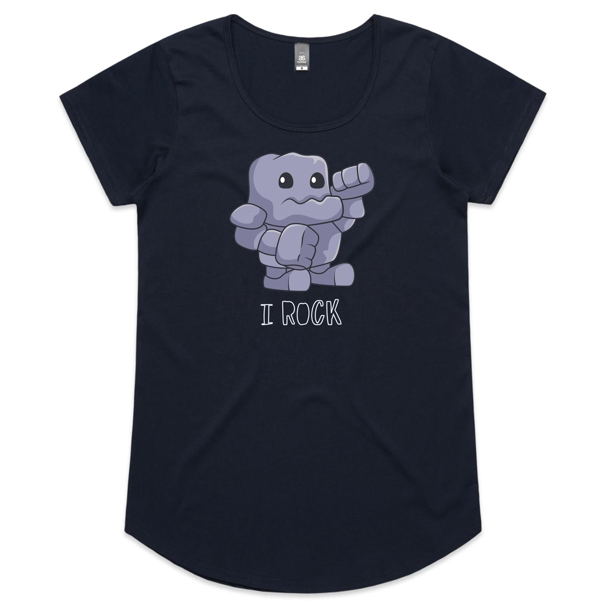 I Rock - Womens Scoop Neck T-Shirt Navy Womens Scoop Neck T-shirt Music Printed In Australia