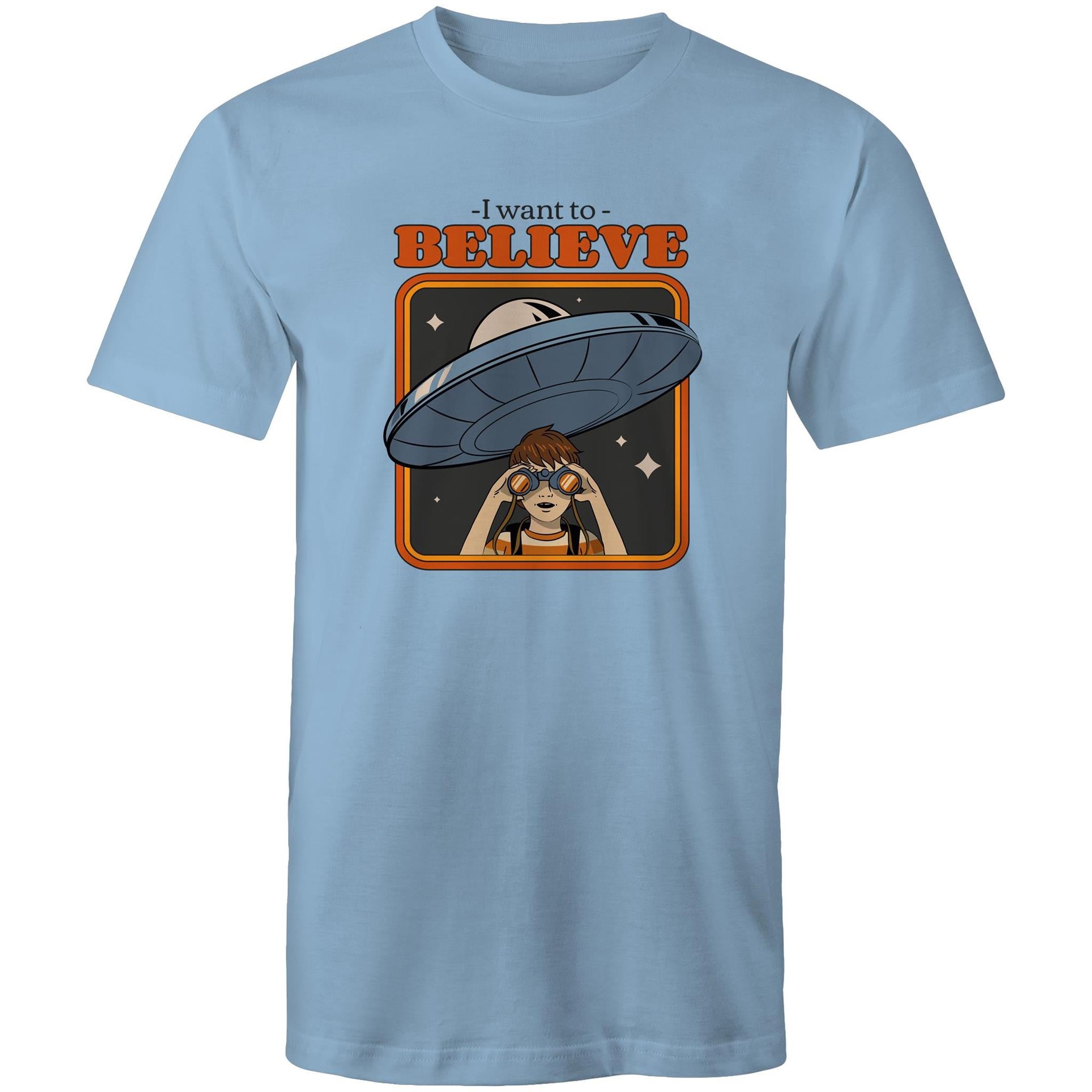 I Want To Believe - Mens T-Shirt Carolina Blue Mens T-shirt Printed In Australia Sci Fi