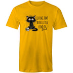 Living That Nine Lives Kind Of Tired, Frazzled Cat - Mens T-Shirt Gold Mens T-shirt animal Coffee Printed In Australia