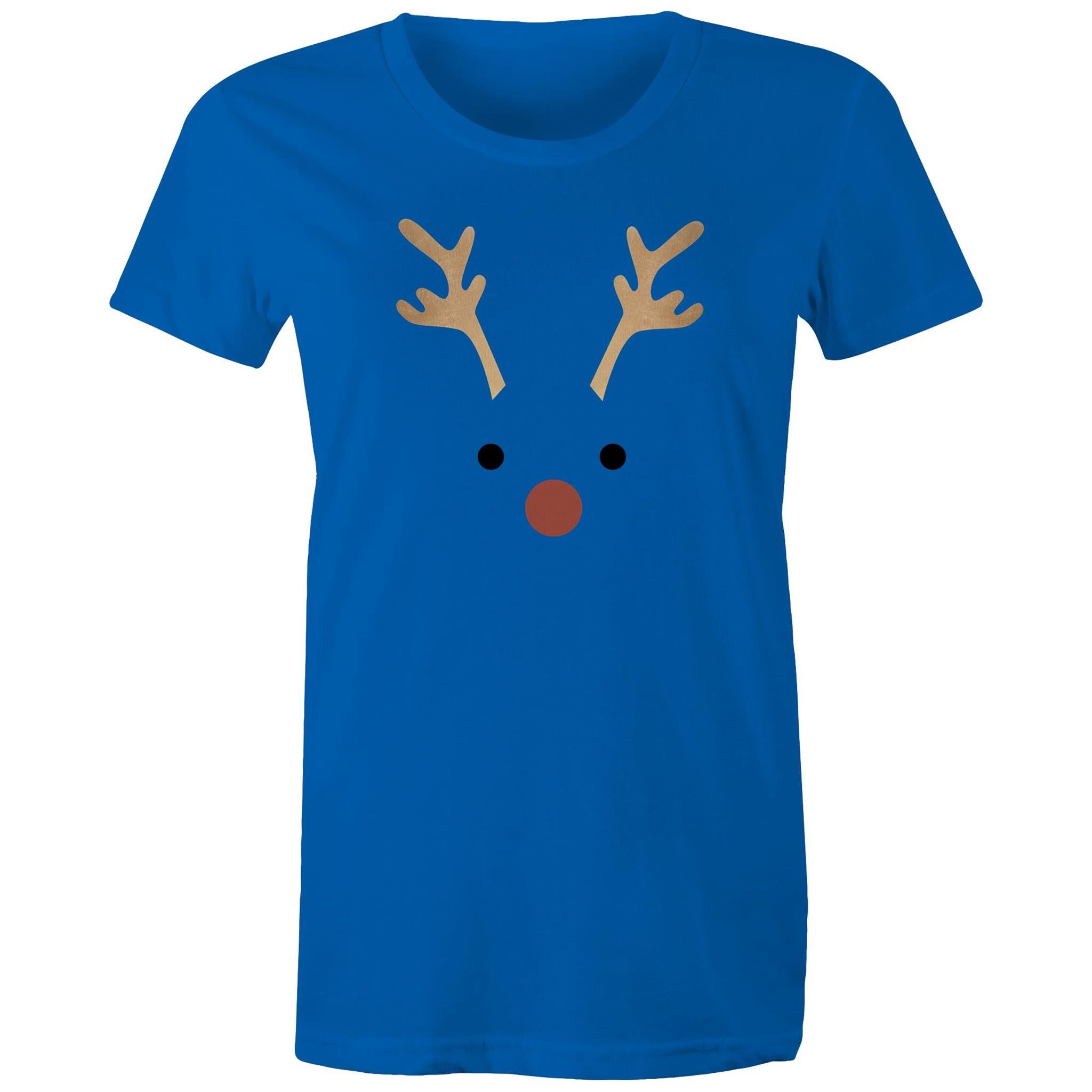 Red Nose Reindeer - Womens T-shirt Bright Royal Womens Christmas T-shirt Christmas Printed In Australia