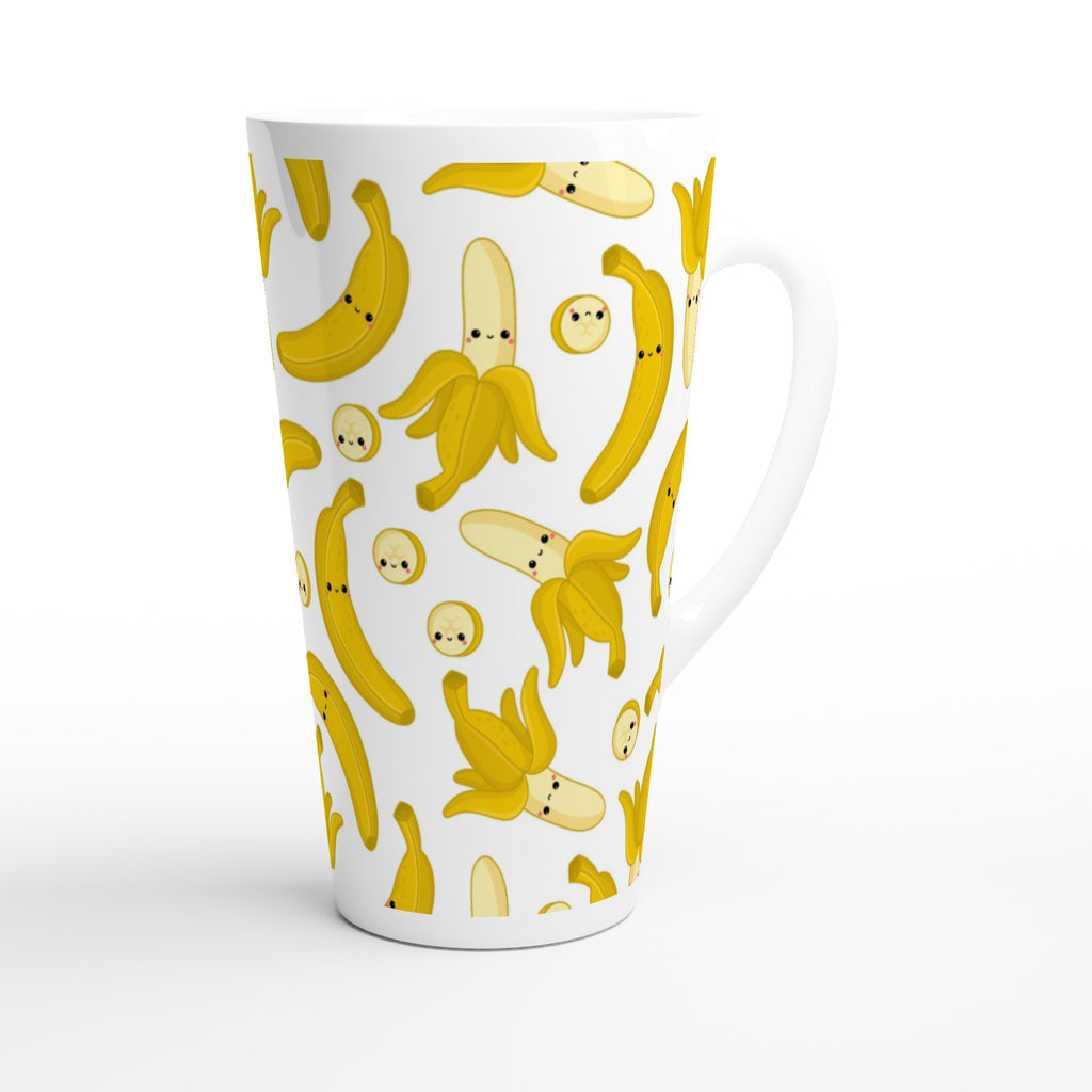 Happy Bananas - White Latte 17oz Ceramic Mug Latte Mug Food Globally Fulfilled