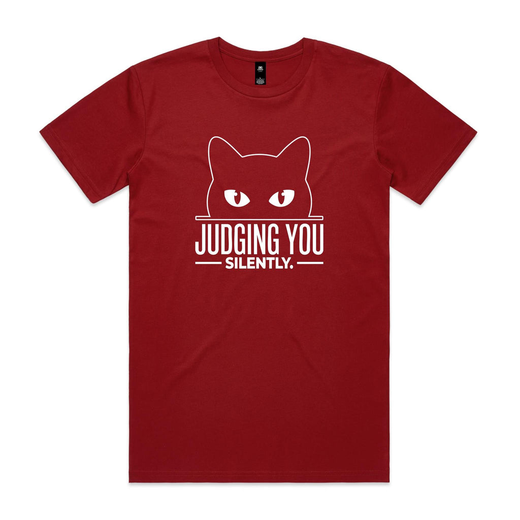 Judging You Silently Cat Men's AS Colour T-shirt Cardinal Mens T-shirt animal Printed In Australia