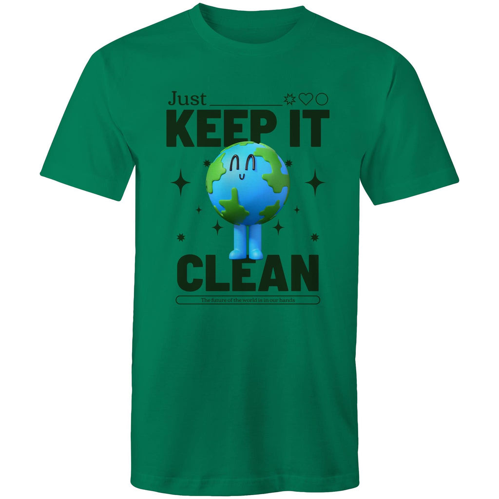 Earth, Just Keep It Clean - Mens T-Shirt Kelly Green Mens T-shirt Environment Printed In Australia