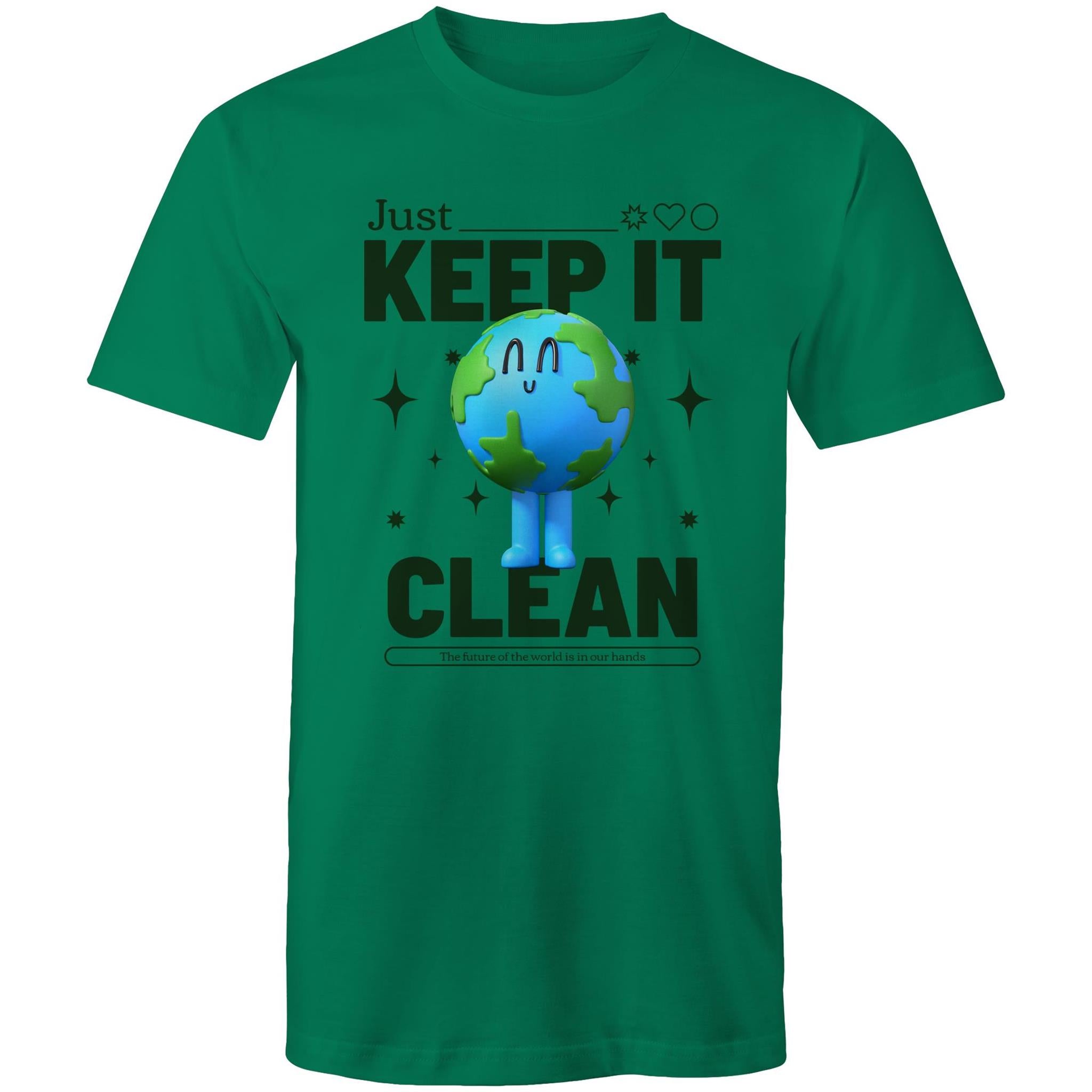 Earth, Just Keep It Clean - Mens T-Shirt Kelly Green Mens T-shirt Environment Printed In Australia