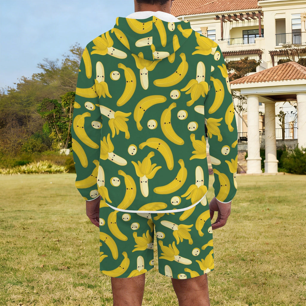 Happy Bananas Men's Lightweight Sun Hoodie & Shorts Set Men's Lightweight Sun Hoodie & Shorts Food Printed Offshore