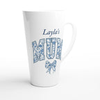 Personalise - Mum, Blue Floral - White Latte 17oz Ceramic Mug Personalised Latte Mug customise Globally Fulfilled Mum Name