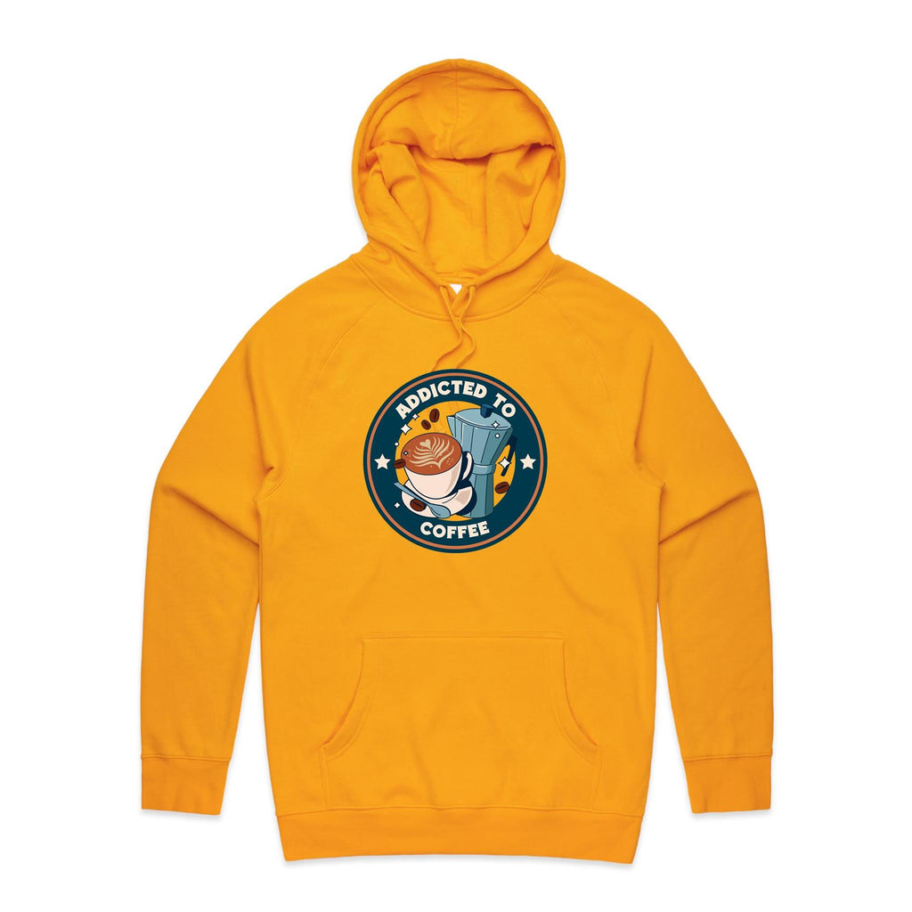 Addicted To Coffee - Mens Hoodie Gold Mens Hoodie Coffee Printed In Australia