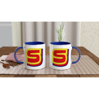 Personalised - Superhero Initial - White 11oz Ceramic Mug with Color Inside Personalised 11oz Mug customise Globally Fulfilled Name personalise