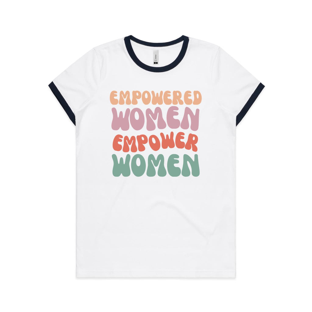 Empowered Women Empower Women - Women's Ringer Tee White Navy Womens Ringer T-shirt Positivity Printed In Australia