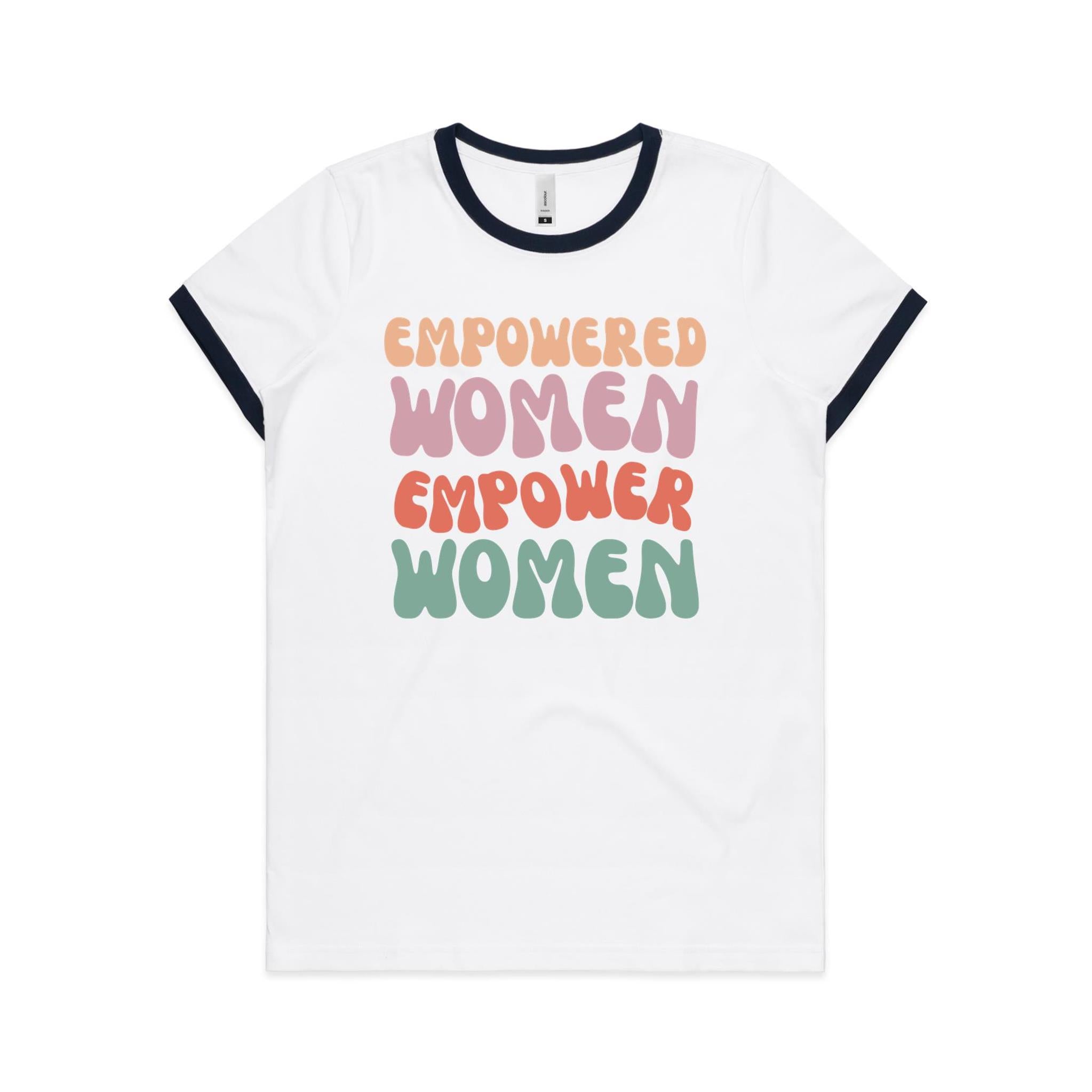 Empowered Women Empower Women - Women's Ringer Tee White Navy Womens Ringer T-shirt Positivity Printed In Australia