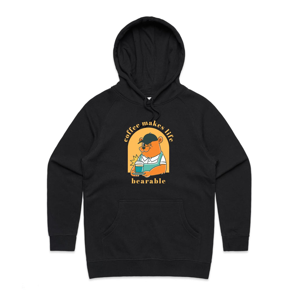 Coffee Makes Life Bearable - Womens Hoodie Black Womens Hoodie animal Coffee Printed In Australia