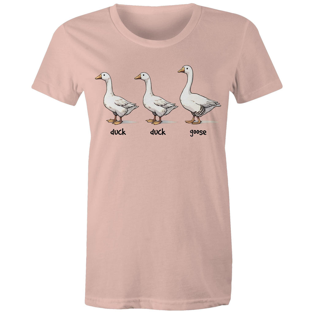 Duck Duck Goose - Womens T-shirt Pale Pink Womens T-shirt animal Games Printed In Australia