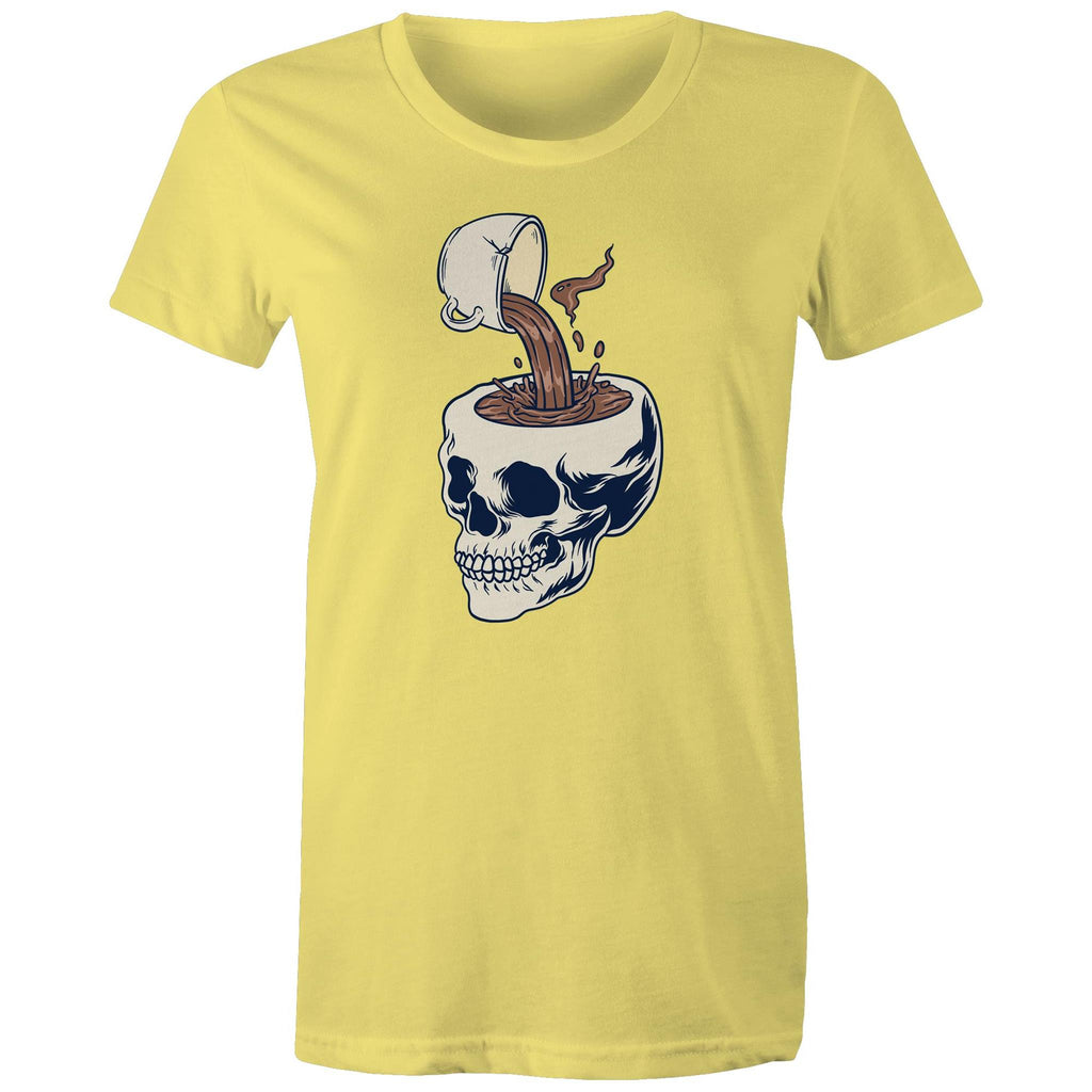 Coffee Skull - Womens T-shirt Yellow Womens T-shirt Coffee Printed In Australia