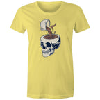 Coffee Skull - Womens T-shirt Yellow Womens T-shirt Coffee Printed In Australia