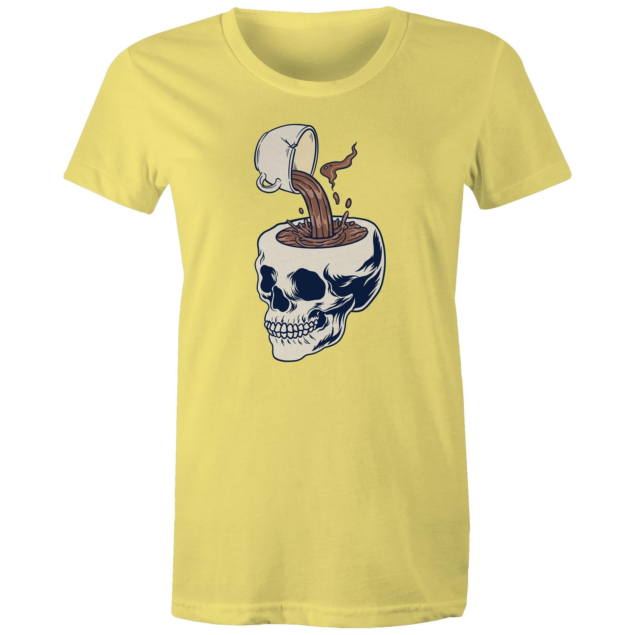 Coffee Skull - Womens T-shirt Yellow Womens T-shirt Coffee Printed In Australia