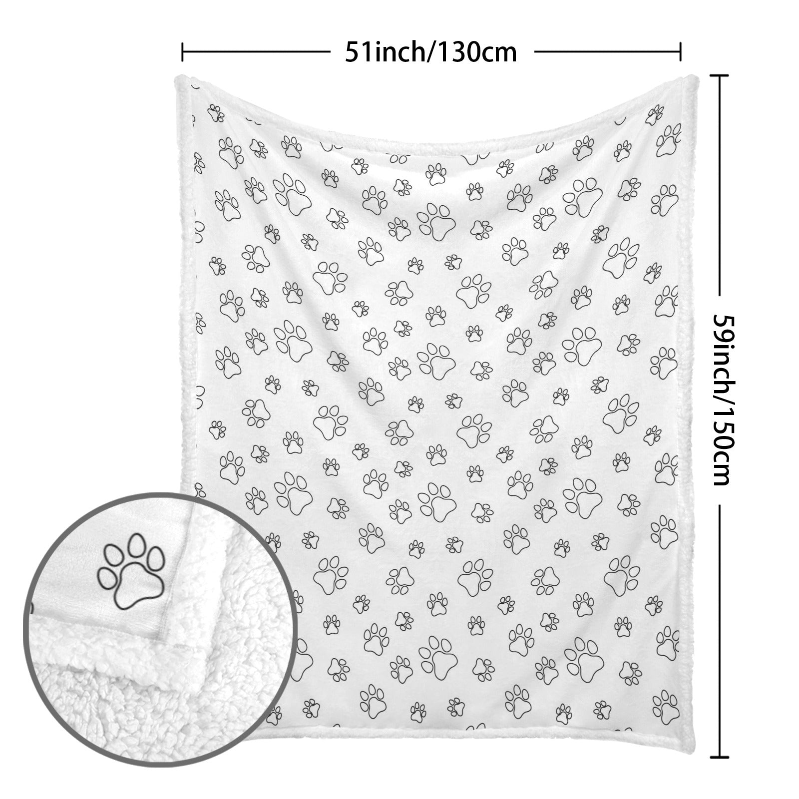 Dog Paws In Black And White - Double-Layer Fleece Blanket 51"x59"