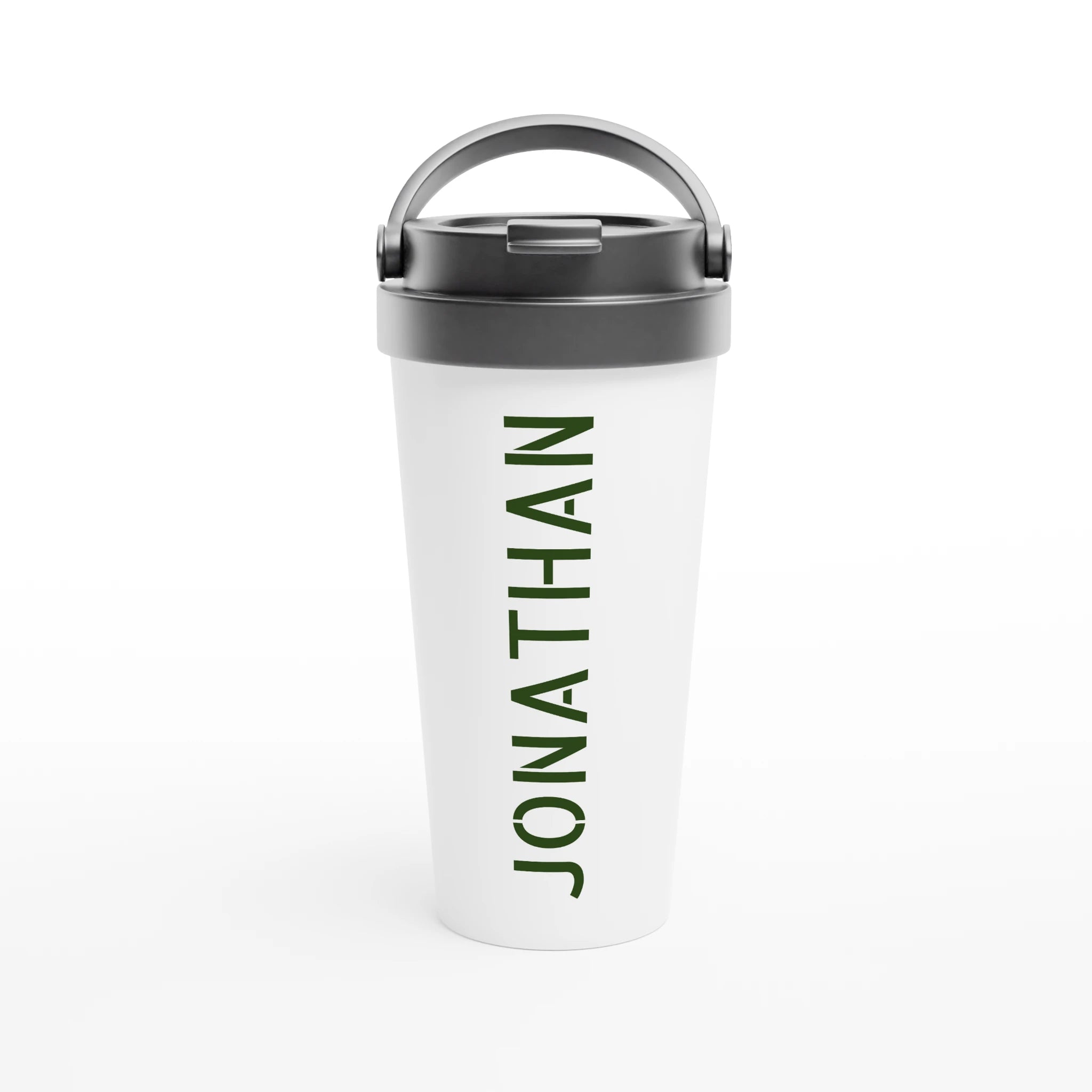 Personalise - Vertical Name In Stencil Font - White 15oz Stainless Steel Travel Mug Default Title Personalised Travel Mug customise Globally Fulfilled Name personalise