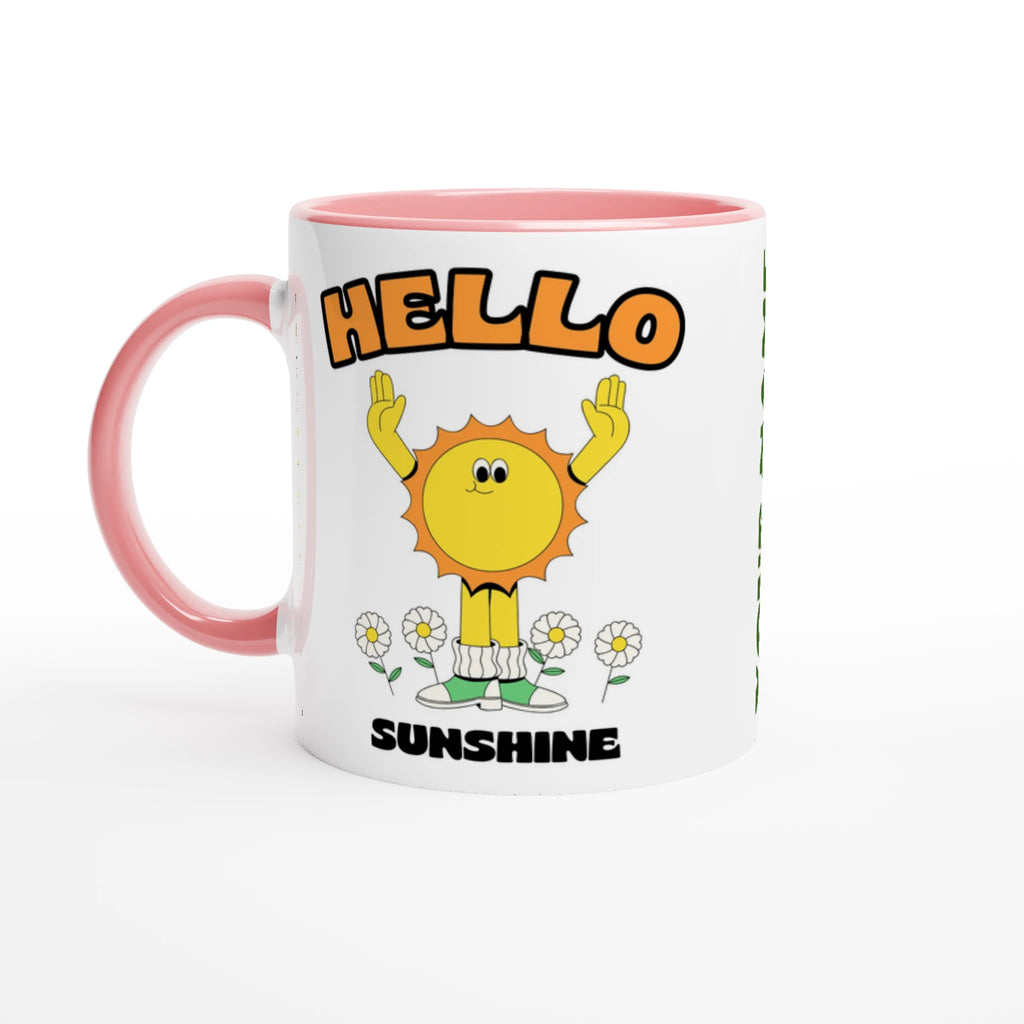 Personalised - Hello Sunshine - White 11oz Ceramic Mug with Colour Inside Ceramic Pink Personalised 11oz Mug customise Globally Fulfilled personalise Retro Summer
