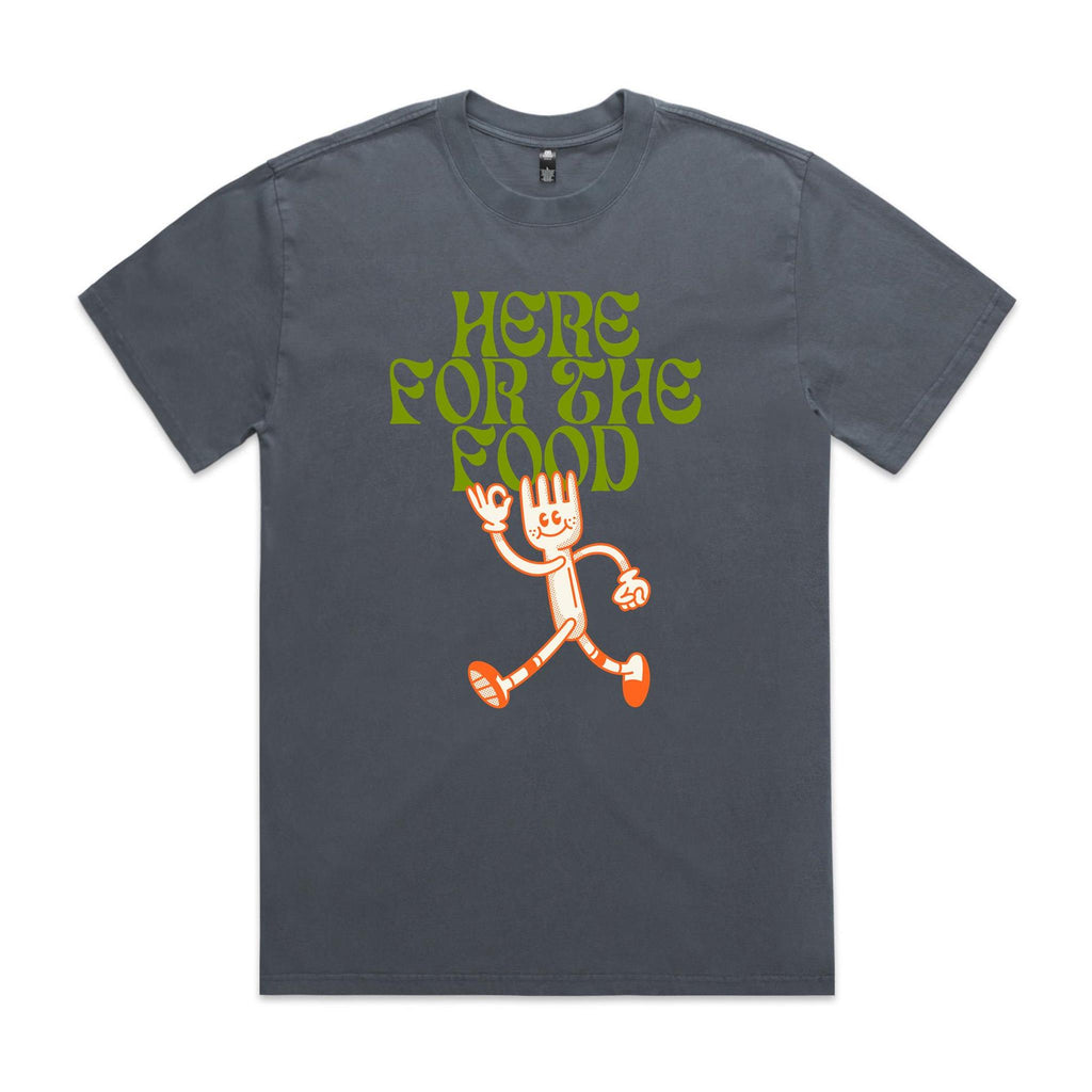 Here For The Food AS Colour Heavy Faded Tee Unisex Faded indigo Heavy Faded T-shirt Food Printed In Australia