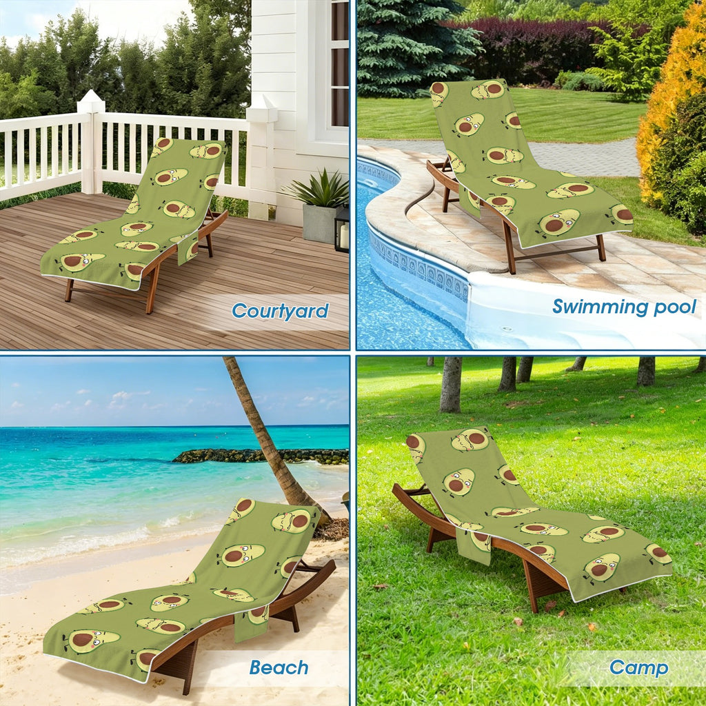 Avocado Characters Beach Chair Towel Cover with Side Pockets