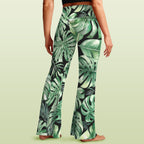 Jungle Leaves High Waist Crossover Tummy Control Flare Leggings High Waist Flare Leggings Plants Printed Offshore